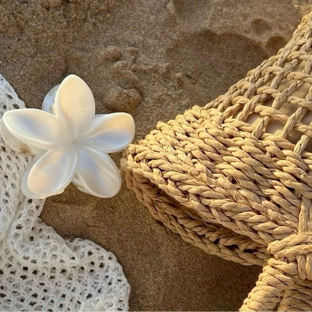Pearl White Plumeria Flower Hair Clip